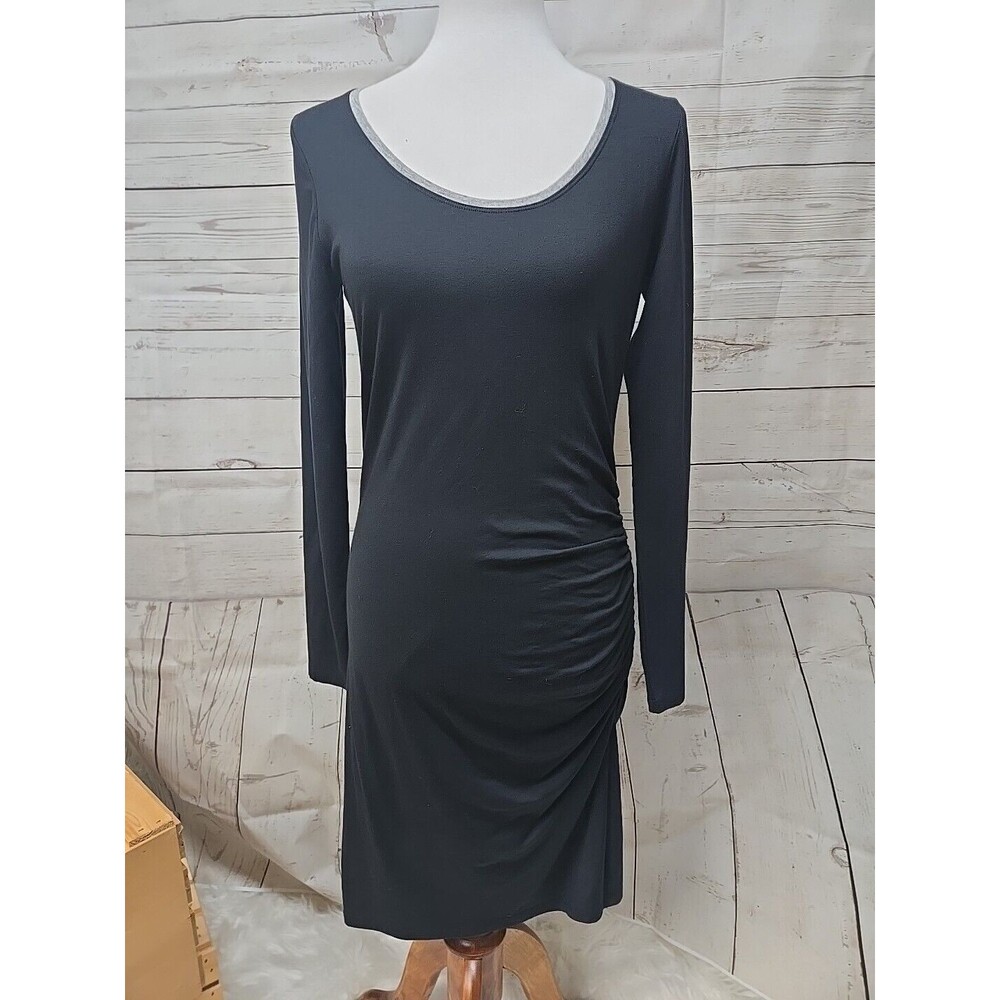 Athleta Small Black &‎ Gray Ruched Side Long Sleeve T-Shirt Dress Knee Length